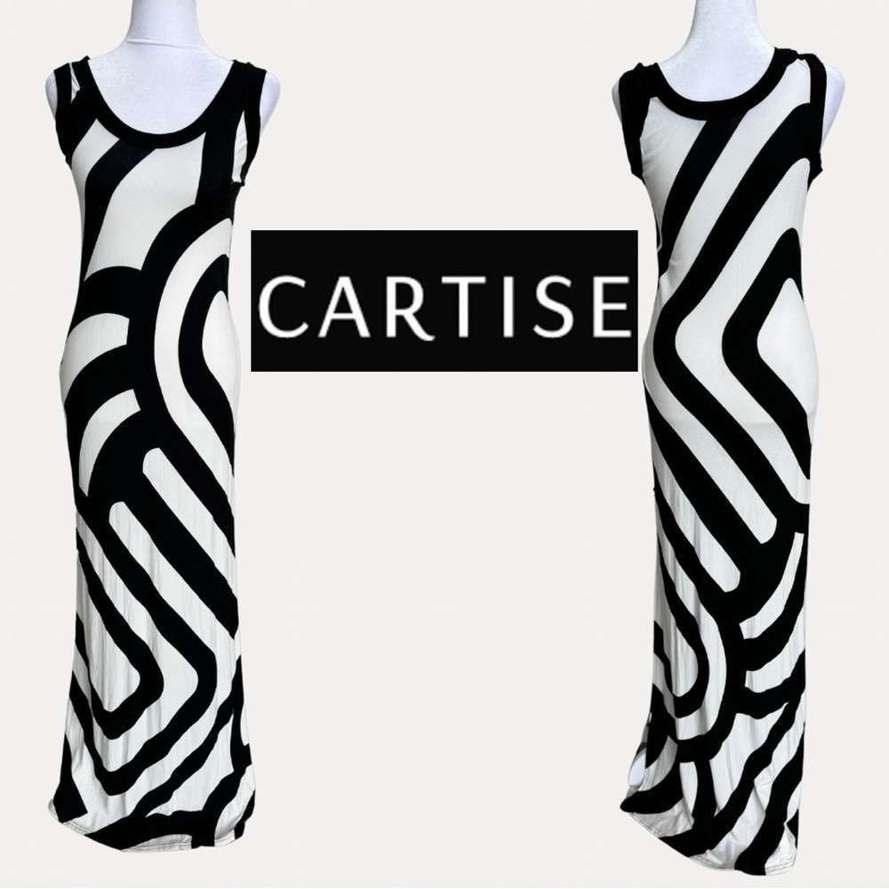 Cartise Black White Abstract Sleeveless Maxi Bodycon Dress 4 Small Jersey slinky